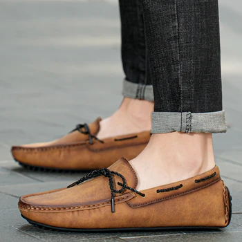 Мужская обувь из натуральной кожи, качественная ручная строчка, мужские повседневные лоферы, противоскользящая легкая обувь для вождения, новая мода