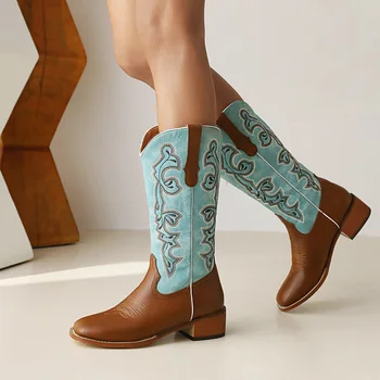 Винтажные полосатые вышитые сапоги в национальном стиле, цветные западные сапоги, короткие женские ботинки среднего размера без застежки на плюшевой подкладке