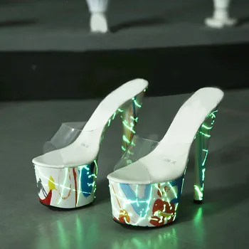 Женская обувь Для Ночного клуба, Флуоресцентные Сандалии на высоком каблуке Для Подиума, Обувь для танцев на Шесте 1100 Серии, Каблук 20 см, Платформа 10 см, LFD