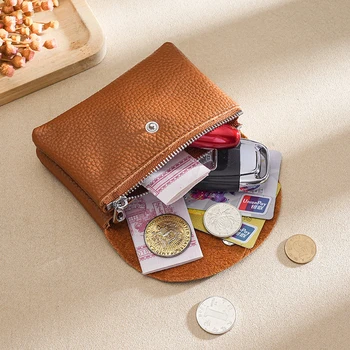 Однотонный простой кожаный двухслойный кошелек для монет Большой емкости, многофункциональный держатель для карт, Портативный кошелек-органайзер для монет