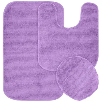 Комплект нейлоновых моющихся ковриков для ванной из 3 частей фиолетового цвета