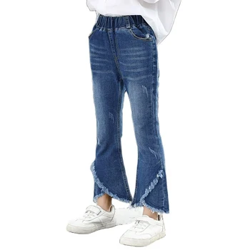 Джинсы для девочек, однотонные джинсы для девочек, весенне-осенние брюки для детей, повседневная детская одежда в стиле кэжуал 6 8 10 12 14