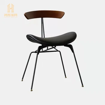 Обеденный стул скандинавского дизайна С кожаным сиденьем и черной металлической ножкой для мебели для столовой, мебели для кухни