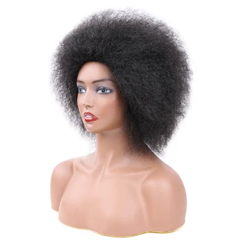 Синтетический короткий парик в стиле Афро из высокотемпературного волокна, Кудрявый Прямой парик из натурального Яки для женщин