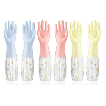3 Пары многоразовых резиновых перчаток, нескользящие перчатки для стирки, для кухни, садоводства, бытовые перчатки, простые в использовании, 50 см