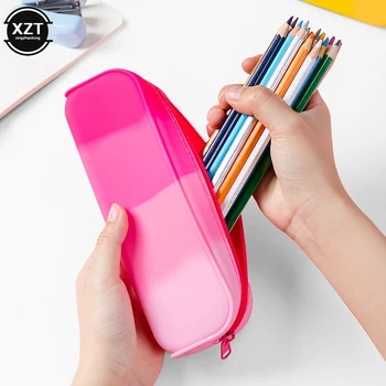 Креативная студенческая сумка для ручек градиентного цвета, водонепроницаемая силиконовая текстурная коробка для карандашей, Большая емкость для хранения канцелярских принадлежностей для обучения в офисе