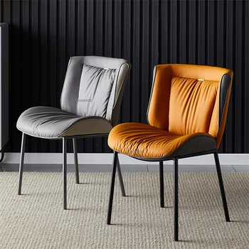 Кожаные обеденные стулья в скандинавском минимализме для кухонной мебели Легкое роскошное кресло для столовой со спинкой, Современное рабочее кресло