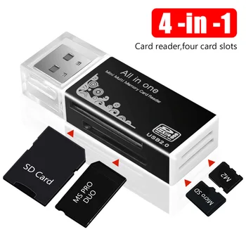 Адаптер для чтения карт Micro SD 4 В 1 SDHC MMC USB SD Memory T-Flash M2 MS Duo USB 2.0 Поддержка Адаптера для чтения карт памяти с 4 слотами
