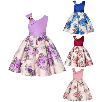 Платье с принтом для девочек, Детская одежда для хозяев, Детская одежда, Новое платье с диагональю плеча для девочек, Детская одежда