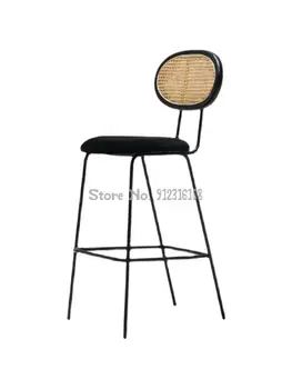 Дизайнерский барный стул из ротанга, высокий стул с простой спинкой в скандинавском стиле, для отдыха, кафе, ретро-бар, стул на стойке регистрации