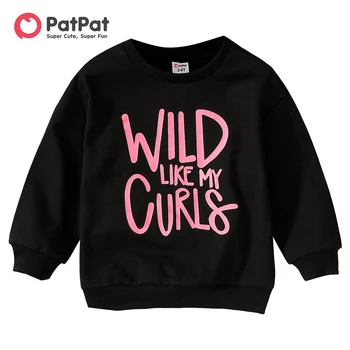 PatPat Повседневный черный пуловер с буквенным принтом для маленьких девочек