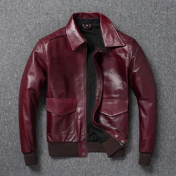 Весна-осень, куртки из натуральной овчины, винно-красные кожаные куртки для мужчин, приталенные пальто для мотобайкеров