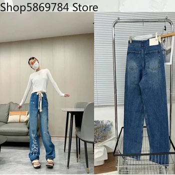 MM6 Margiela Jeans Модные мужские и женские джинсы MM6 Margiela Jeans с синим буквенным принтом
