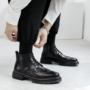 2023 г. Новые мужские ботинки на шнуровке в британском стиле Muffin на толстой подошве, противоскользящие мотоциклетные мужские ботильоны ручной работы