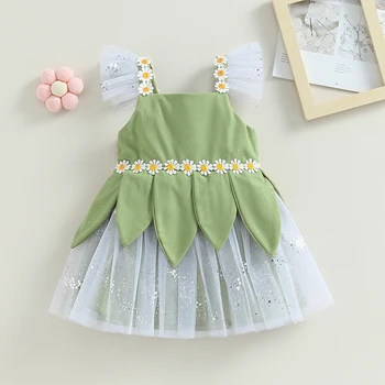 Citgeett Летнее Детское платье для девочек с цветочной вышивкой, блестки, тюль, лоскутное платье с длинными рукавами, повседневная одежда