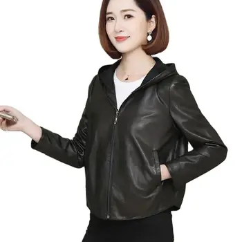 Модное короткое кожаное пальто из нерасщепленной кожи, новинка 2023 года, женская мотоциклетная куртка, весна-осень, Корейская версия верхней одежды