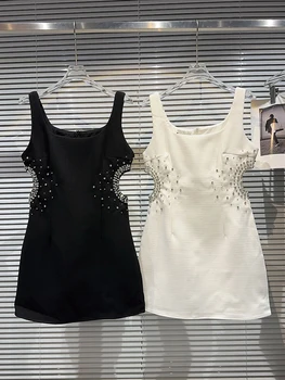 ХАЙ-СТРИТ, новейшая мода, лето 2023, женское платье с рисунком водяных бриллиантов, с открытой талией, однотонное платье