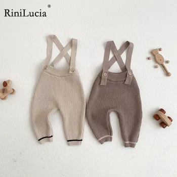 RiniLucia Осенние Дети Джемпер для маленьких мальчиков и девочек, Однотонные Вязаные Длинные Брюки, Детская Одежда, Комбинезон для маленьких Девочек