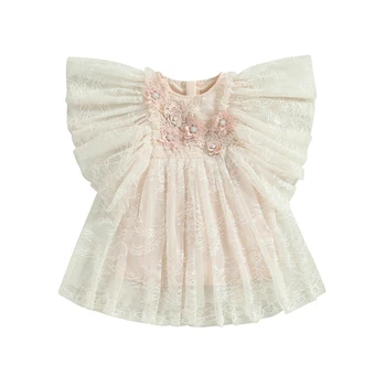 FOCUSNORM/ летнее платье для маленьких девочек от 0 до 4 лет, с оборками, с длинными рукавами, кружевное платье с 3D цветочной вышивкой, сетчатое платье из тюля