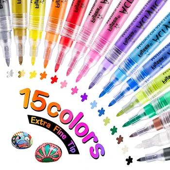 Акриловый маркер 15 цветов, художественные маркеры 0,7 мм, нетоксичные акриловые ручки, водонепроницаемые маркеры для граффити с очень тонким наконечником для поделок своими руками