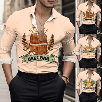Боди на пуговицах, мужская мода, Персонализированная Цифровая 3D-печать Oktoberfest, рубашка с длинным рукавом, женский топ