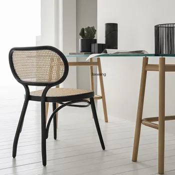 Современный обеденный стул Кухонная мебель Одиночный Дизайнерский Ротанговый стул для отдыха Обеденные стулья из массива Дерева Мебель для дома Деревянный стул