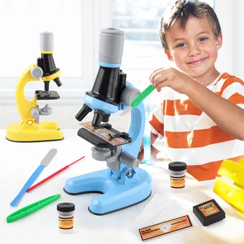 Детский биологический микроскоп, Лабораторный светодиодный 100X-400X-1200X, домашняя школьная научная развивающая игрушка, подарок для детей