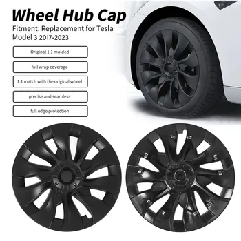 4 шт 18-дюймовая автомобильная крышка Матово-черная Ступица колеса, защитная крышка полного обода, замена для Tesla Model 3 с 2017 по 2023 год Аксессуар
