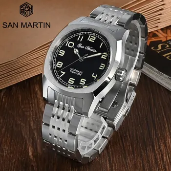 Роскошные Мужские механические часы San Martin PT5000 с сапфировым стеклом, светящиеся водонепроницаемые 100-метровые деловые мужские автоматические наручные часы для дайверов
