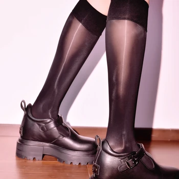 Глянцевые носки, женские носки, черные чулки, женские тонкие летние нескользящие носки с длинной трубкой, прохладные шелковистые зеркальные носки jk для икр.