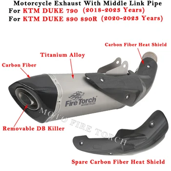 Выхлопная Система Мотоцикла Модифицированный Глушитель Из Титанового Сплава С Теплозащитным Экраном Из Углеродного Волокна Для KTM DUKE 790 890 890R 2018 - 2023