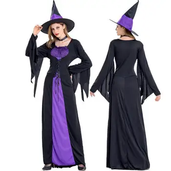 Хэллоуин Карнавал Косплей Ведьма Вампир Одежда со Шляпой Костюмы для Женщин Страшное Платье Для Вечеринки Disfraz Halloween Para Mujer