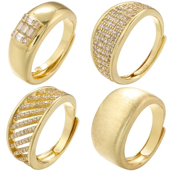 ZHUKOU Простое латунное кольцо с плавным открыванием для женщин с блестящим кубическим Цирконием регулируемое кольцо Летние пляжные ювелирные изделия оптом VJ488