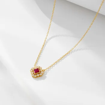 Ожерелье из циркона женское доступное роскошное модное изящное геометрическое ожерелье принцессы с рубиновой полой подвеской на ключице