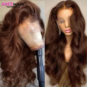 Объемная волна 13x4, шоколадно-коричневые парики из человеческих волос на кружеве спереди Для женщин, человеческие волосы медово-коричневого цвета, прозрачные парики 13x6 HD