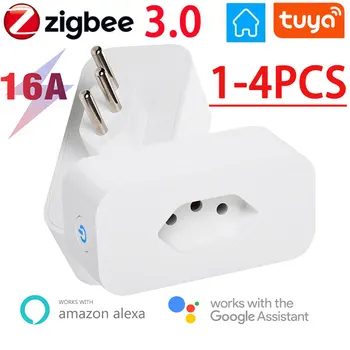 Tuya Zigbee 3.0 Smart Plug 16A Бразильская Розетка Умный Дом Голосовое Управление Энергопотреблением Контроль Времени Для Alexa Google