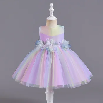Новое платье для младенцев и малышей, платье в цветочек, яркое сетчатое пончо, платье принцессы, размер 70-100