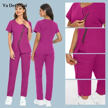 Высококачественная медицинская форма для операционной, комплекты больничной одежды с коротким рукавом, аксессуары для медсестер, топы, брюки, костюмы для медицинских работников