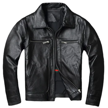 2023 Новое мужское пальто из воловьей кожи, винтажная кожаная куртка, зимняя мотоциклетная байкерская одежда из натуральной кожи