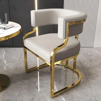 Подлокотник Обеденный стул из золотой кожи с металлической обивкой Удобное Офисное кресло для отдыха в помещении Библиотека Мебель Sillas с низкой спинкой