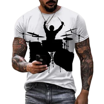 Музыкальный инструмент, барабан, футболка с 3D-принтом, Мужская, женская, хип-хоп мода, Повседневная уличная одежда Harajuku с коротким рукавом, футболка Оверсайз