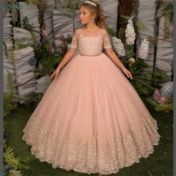 Платья с цветочным узором для девочек на свадьбу, выпускной вечер, нарядные платья для девочек, кружевные цветочные аппликации, детское платье на день рождения