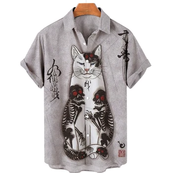 Узор кошка рубашки Мужские тренажерный зал одежда для мужчин убийца одеяние мужчины-воина мечника мода проверено блузка графический Винтаж