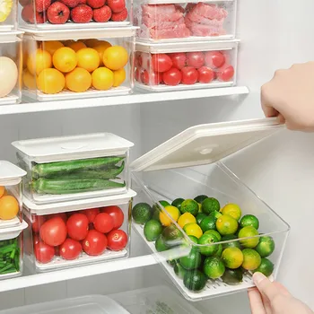Пластиковые Штабелируемые контейнеры для хранения продуктов С вентилируемыми крышками И поддоном для холодильника, Ящики для хранения продуктов, Кухонный органайзер