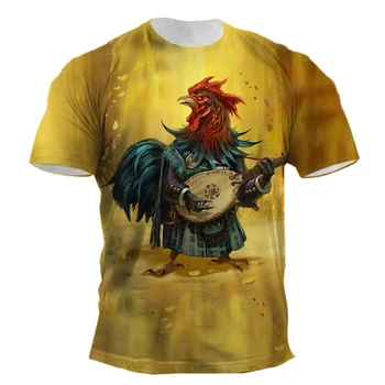 Рубашка с 3D рисунком цыпленка и животных, мужская забавная футболка, супер крутой стиль, топ с коротким рукавом, летняя модная уличная одежда