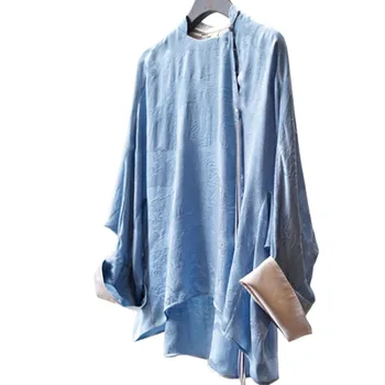 Парча династии Сун, новая синяя жаккардовая рубашка в китайском стиле, женский дизайнерский шелковый топ, осень