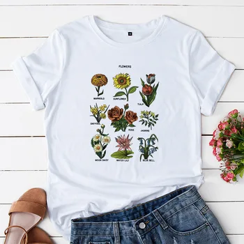 Модная женская хлопковая футболка с цветочным узором, круглый вырез, Свободный повседневный короткий рукав, Большие размеры, Бесплатная доставка