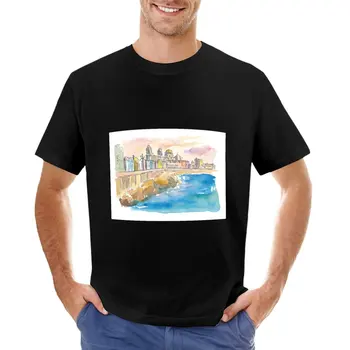 Футболка на набережной Кадиса Коста-де-ла-Луз, футболки больших размеров, аниме, черная футболка, футболка с коротким рукавом, мужская