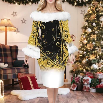 Рождественское вечернее платье с открытыми плечами, женское повседневное платье с воротником и длинным рукавом, модный Рождественский костюм для косплея 2023 года, Vestidos Robe