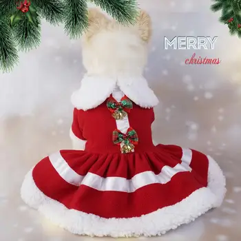 Платье для домашних животных с бантом, Рождественское платье для домашних животных, праздничный наряд для домашних животных, рождественские платья для собак, кошек с мехом тонкой работы для маленьких